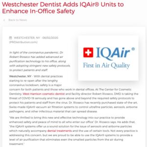 Dr. Rioseco Adds IQAir<sup>®</sup> Air Purifiers for Patient and Staff Protection